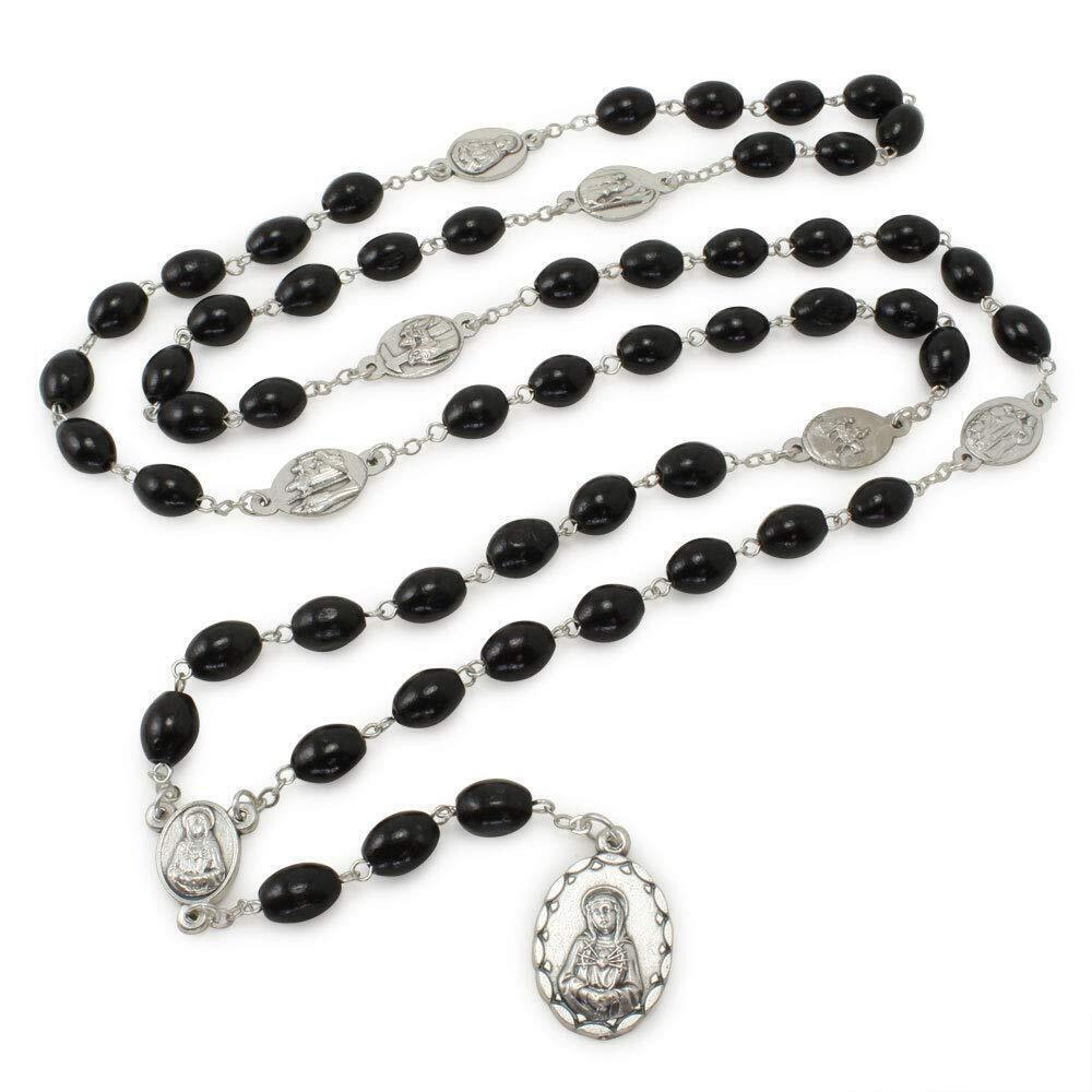 4664 Seven Sorrows of Mary Rosary Chaplet Oval Black Wood Beads - Servite